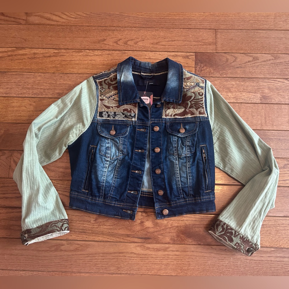 Whimsigoth tapestry patchwork denim jacket - Picture 2 of 15